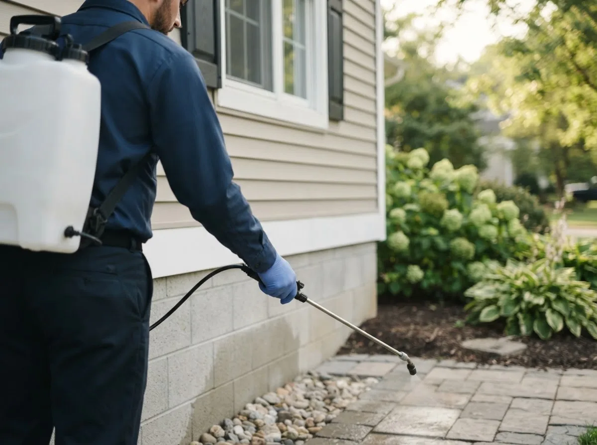 Pest control technician inspecting a home in Vandervoort, AR